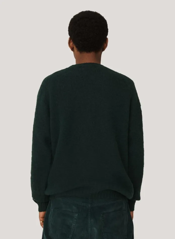 YMC Suedehead Crew Neck Jumper Green Mens Knitwear