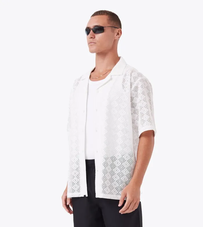 Zanerobe Shirts Men Lace Holiday SS Shirt White